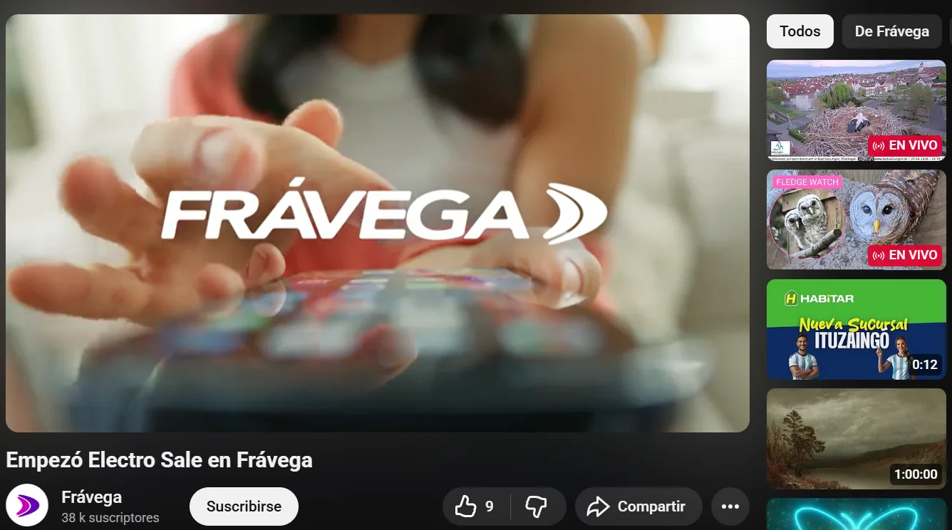 Frávega · ad de video en YouTube como ejemplo de inversión en medios digitales