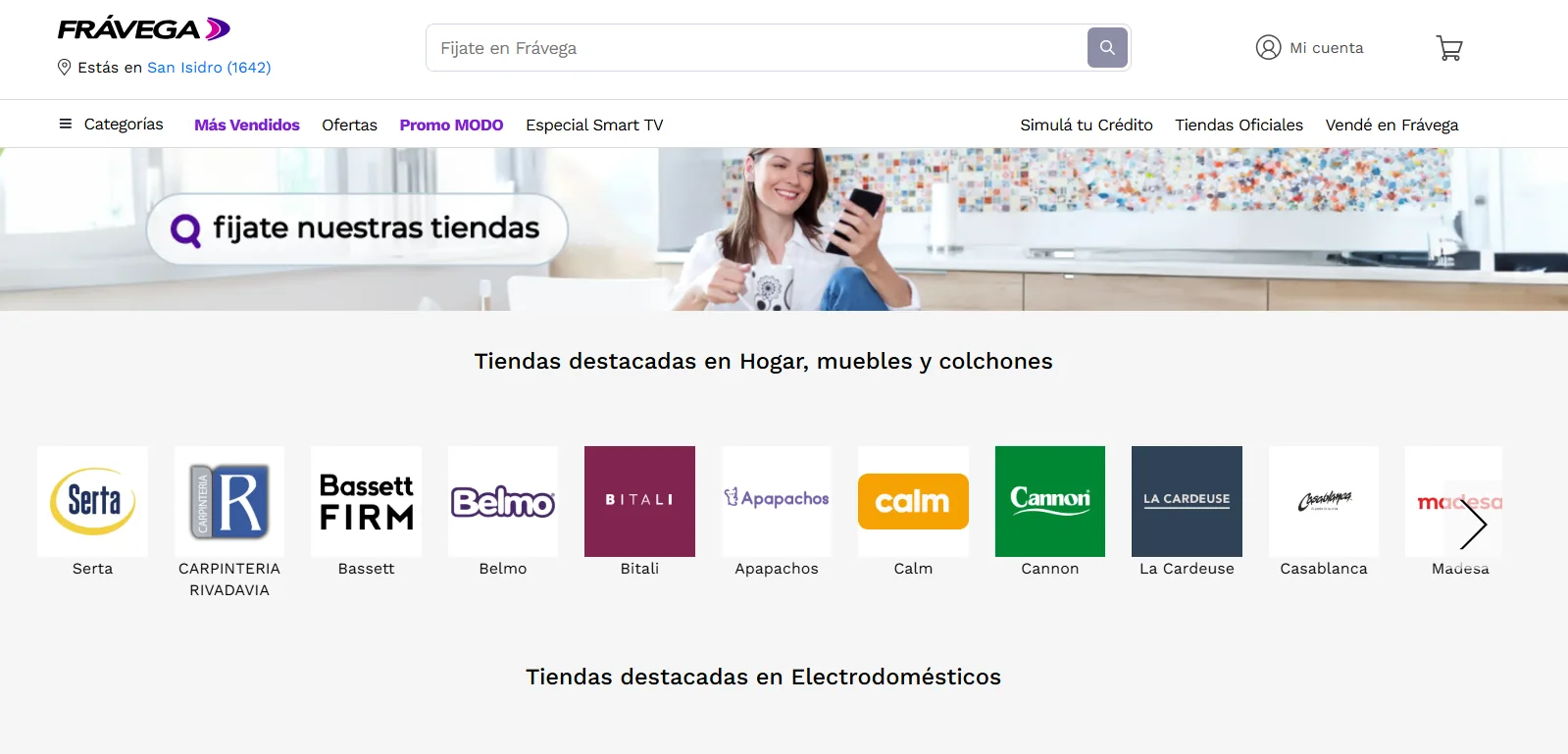 Frávega · Retail Media — tiles de marcas anunciantes integrados al e-commerce